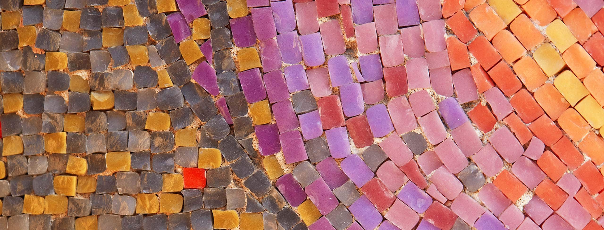 red, yellow, orange, purple, and gray mosaic tiles
